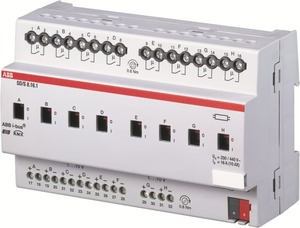 KNX Dimmer Aktoren, Vorschaltgeräte 1-10V, 8 Binärausgänge, 16A, DIN-Schienen, hellgrau, Ref. SD/S 8.16.1