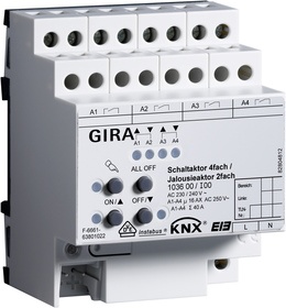 KNX/EIB Schaltaktor 4fach 16 A/ Jalousieaktor 2fach 16 A mit Handbetätigung