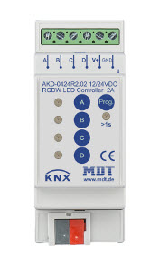 KNX Dimmer Aktoren, LED 12/24VDC, 4 Binärausgänge, Konstantspannung, RGB / RGBW, 2A, DIN-Schienen, Ref. AKD-0424R2.02