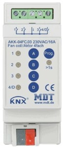 KNX multifunktional Aktoren, Fan Coil / Konmutation, 4 Binärausgänge / 2 Jal Kanäle / 1 fan coil, 2 Rohr / 4 Rohr, 230VAC, 16A, DIN-Schienen, Ref. AKK-04FC.03
