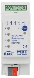 KNX binär Eingänge, 4 Eingänge, 230VAC, DIN-Schienen, Ref. BE-04230.01
