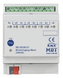 KNX binär Eingänge, 8 Eingänge, 230VAC, DIN-Schienen, Ref. BE-08230.01