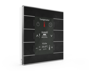 KNX Tastsensoren 6 Wippen, Mit Thermostat, mit Temperatur sensor, Mit Display und Mit Status-LED, serie GLASS SMART, glass black, Ref. BE-GBZS.01