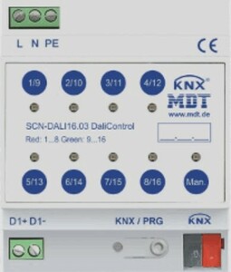 KNX DALI Beleuchtung Gateway, 16 grupos, 64 balastros, DIN-Schienen, Ref. SCN-DALI16.03