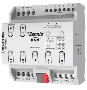 KNX Dimmer Aktoren, LED 12/24VDC, 4 Binärausgänge, Konstantspannung, RGB / RGBW, DIN-Schienen, Ref. ZDI-RGBDX4
