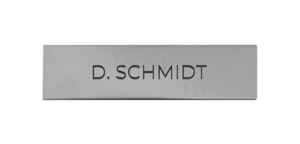 Namensschild für eine Ruftaste einer DoorBird D21x Video Türstation, hochglanzpoliertes Edelstahl, Chrom-Finish