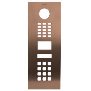 Front panel (e.g. as replacement part) for DoorBird D2101KV, stainless steel V2A, PVD coating with bronze-finish, brushed