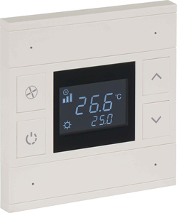 KNX Thermostate 4 Wippen, mit Temperatur sensor, Mit Display und Mit Status-LED, Mit Handbedienung, serie ORIA, ivory white, Ref. INT-OT2-0201F0