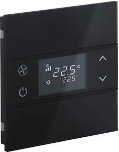 KNX Tastsensoren 2 Wippen, Mit Thermostat, mit Temperatur sensor, Mit Display, ohne Symbol, serie ROSA Crystal, black, Ref. INT-RCT1-0101B0