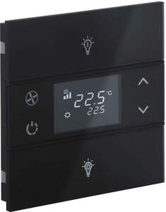 KNX Tastsensoren 2 Wippen, Mit Thermostat, mit Temperatur sensor, Mit Display, mit Symbol, serie ROSA, black, Ref. INT-RCT1-0101B1