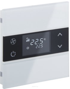 KNX Tastsensoren 2 Wippen, Mit Thermostat, mit Temperatur sensor, Mit Display, ohne Symbol, serie ROSA Crystal, white, Ref. INT-RCT1-0201B0