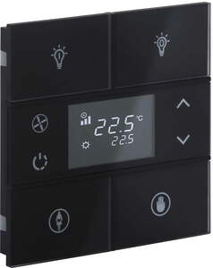 KNX Tastsensoren 4 Wippen, Mit Thermostat, mit Temperatur sensor, Mit Display, mit Symbol, serie ROSA, black, Ref. INT-RCT2-0101B1