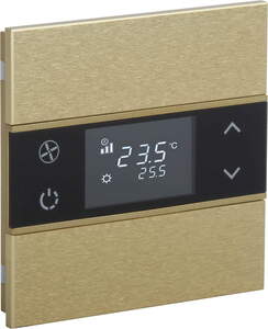 KNX Tastsensoren 2 Wippen, Mit Thermostat, mit Temperatur sensor, Mit Display, ohne Symbol, serie ROSA Metal, gold, Ref. INT-RMT1-0601B0