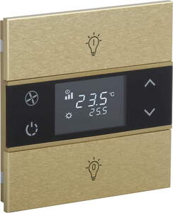 KNX Tastsensoren 2 Wippen, Mit Thermostat, mit Temperatur sensor, Mit Display, mit Symbol, serie ROSA Metal, gold, Ref. INT-RMT1-0601B1