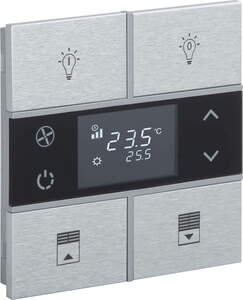 KNX Tastsensoren 4 Wippen, Mit Thermostat, mit Temperatur sensor, Mit Display, mit Symbol, serie ROSA Metal, aluminium, Ref. INT-RMT2-0401B1