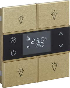 KNX Tastsensoren 4 Wippen, Mit Thermostat, mit Temperatur sensor, Mit Display, mit Symbol, serie ROSA Metal, gold, Ref. INT-RMT2-0601B1