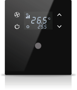 KNX Tastsensoren 1 Wippe, Mit Thermostat, Mit Display, serie MONA, black, Ref. MN-B-T01