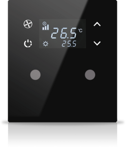 KNX Tastsensoren 2 Wippen, Mit Thermostat, Mit Display, serie MONA, black, Ref. MN-B-T02