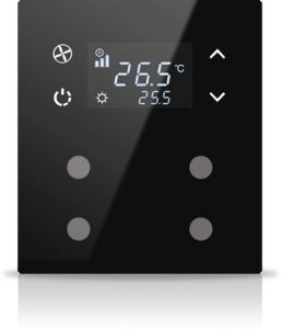 KNX Tastsensoren 4 Wippen, Mit Thermostat, Mit Display, serie MONA, black, Ref. MN-B-T04