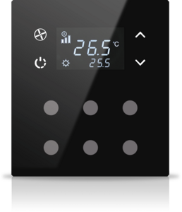 KNX Tastsensoren 6 Wippen, Mit Thermostat, Mit Display, serie MONA, black, Ref. MN-B-T06
