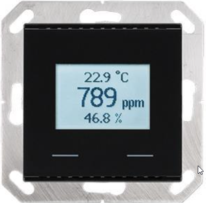 KNX VOC/TH-UP Touch: Raum-Controller, Mischgas/Temperatur/ Feuchte, Tiefschwarz