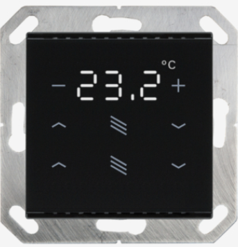 Raumtemperatur-Regler, Taster für 2x Sonnenschutz	Temperature Controller, Button for 2x Shading