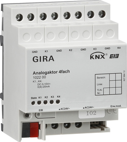 KNX Analog Aktoren, 4 Binärausgänge, DIN-Schienen, ohne farbe, Ref. 1022 00
