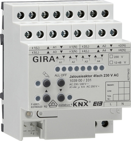 KNX shutter AC/DC Aktoren, 4 Kanäle AC / 2 Kanäle DC, 230VAC / 12-48VDC, 6A, DIN rail, Ref. 1039 00
