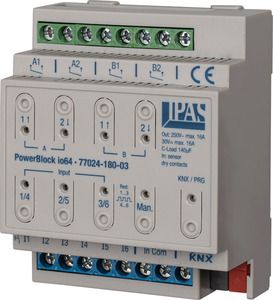 Powerblock Multifunktions-Aktor 4 Ausgänge 16A, 140uF (4 ON / OFF oder 2 Jalousien) / 6 binäre oder analoge Eingänge, 4U DIN, Ref. 77024-180-03