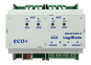 KNX Konmutation Aktoren mit Eingänges, BEA4F230H-E, 4 Binärausgänge , 4 Eingänge 230VAC, 230VAC, 16A C-Last, DIN-Schienen, serie ECO+, Ref. 79244