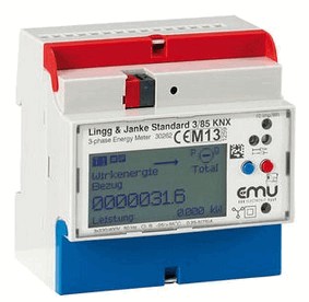 KNX Leistungzähler Wirkleistung, EZ-EMU-DSTD-D-REG-FW, Mit Direktmessende Zähler, für 3-Phasen aktuell, 2 Rates, DIN-Schienen, serie EMU standard, Ref. 87765