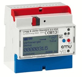 KNX Leistungzähler Wirkleistung, EZ-EMU-WSTD-D-REG-FW, Mit Wandlerzähler, für 3-Phasen aktuell, 2 Rates, DIN-Schienen, serie EMU standard, Ref. 87773