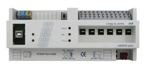 KNX USB Programmierschnittstellen, NTA6F16H+USB-2, mit Spannungsversorgung, 640mA, mit Aktoren, 6 Binärausgänge, 16A C-Last, DIN-Schienen, serie eibSOLO, Ref. 89222