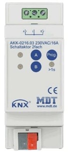 KNX Konmutation Aktoren, 2 Binärausgänge , 230VAC, 16A, DIN-Schienen, Ref. AKK-0216.03