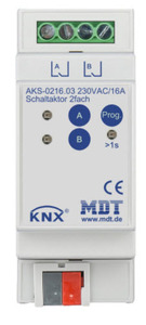 KNX Konmutation Aktoren, 2 Binärausgänge , 230VAC, 16A, 140µF C-Last, DIN-Schienen, Ref. AKS-0216.03