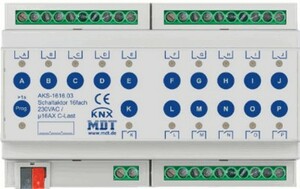 KNX Konmutation Aktoren, 16 Binärausgänge , 230VAC, 16A, 140µF C-Last, DIN-Schienen, Ref. AKS-1616.03