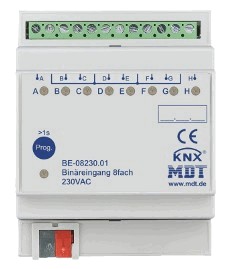 KNX binär Eingänge, 8 Eingänge, 24V / Spannungsbehaftet, DIN-Schienen, Ref. BE-08024.01