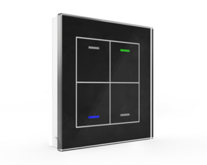 KNX Tastsensoren 4 Wippen, mit Temperatur sensor, Mit Status-LED, serie GLASS II LITE, glass black, Ref. BE-GTL4TS.01