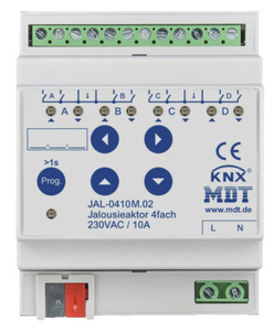 KNX Jalousie Aktoren, 4 Jal Kanäle, 230VAC, 8A, 300W, Strommessung, DIN-Schienen, Ref. JAL-0410M.02